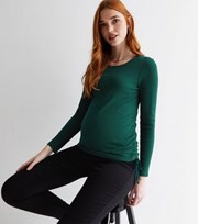 New Look Maternity Dark Green Ribbed Ruched Side Long Sleeve Top